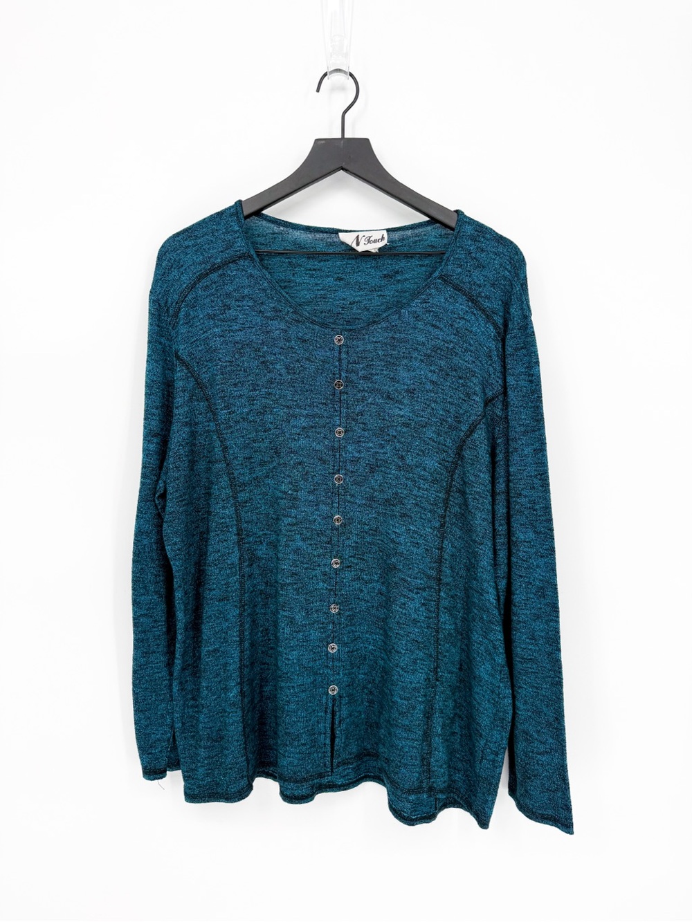 Vintage N Touch Teal Heathered Button Front Lightweight Cardigan Top Large